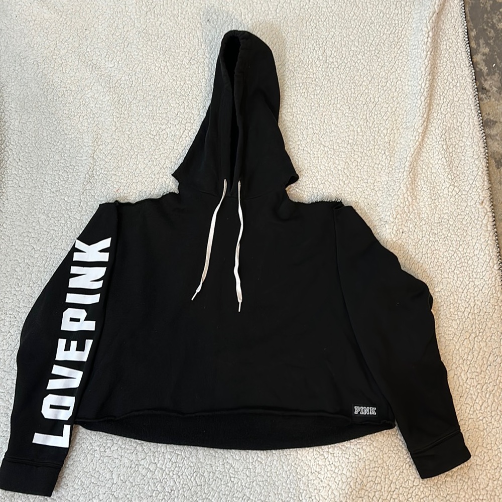 PINK Crop Hoodie (Sweatshirt); LG